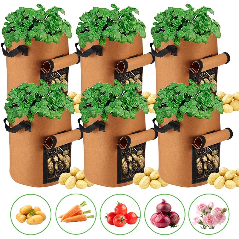 Worek do uprawy ziemniaków o pojemności 10 galonów, zestaw 6 worków do uprawy roślin ogrodowych z klapą, oddychający pojemnik z tkaniny, jasnobeżowy