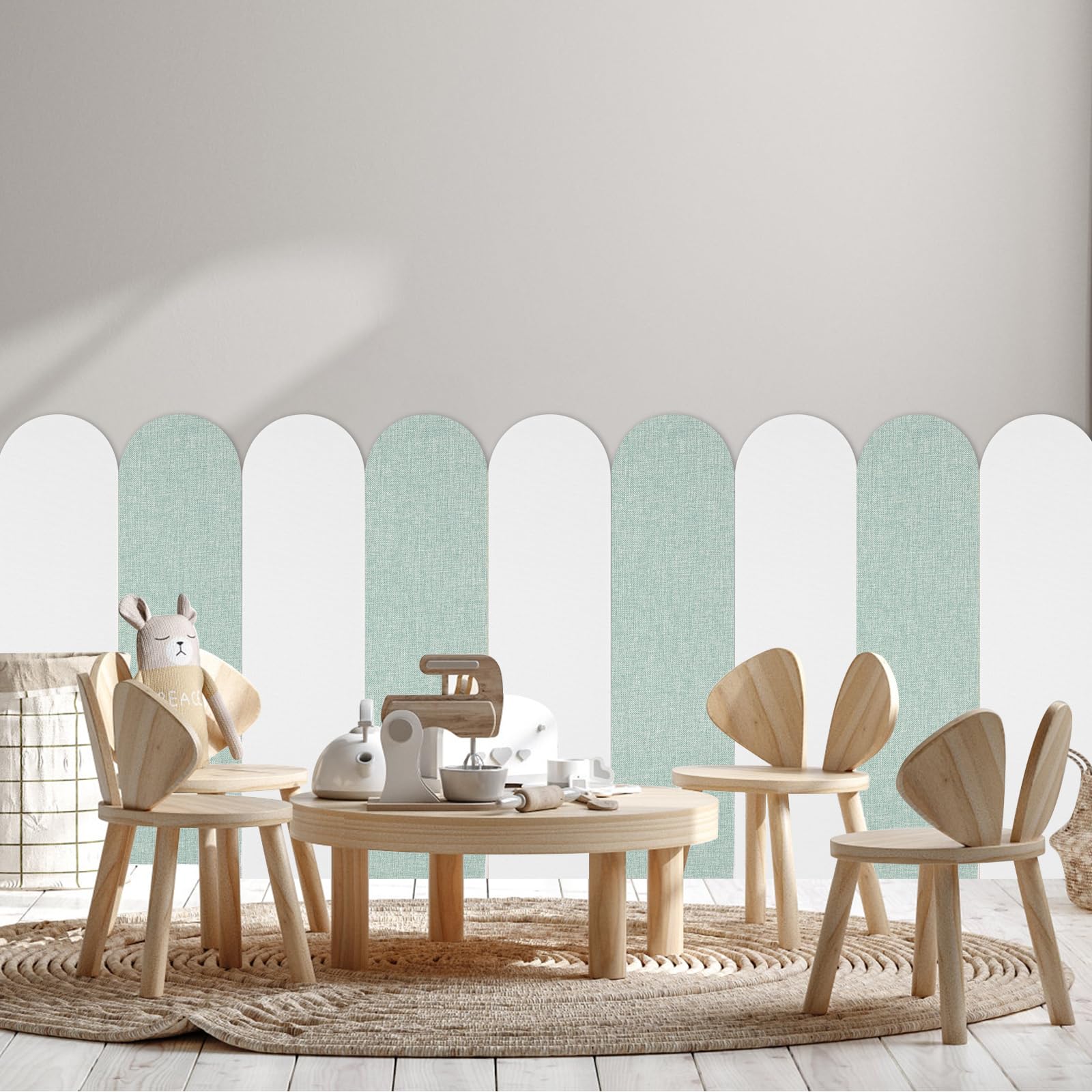 Lot de 12 panneaux muraux 3D 60 x 15 cm - Revêtement mural en mousse XPE - Panneau de revêtement autocollant - Coussin mural anti-collision - Vert - 3