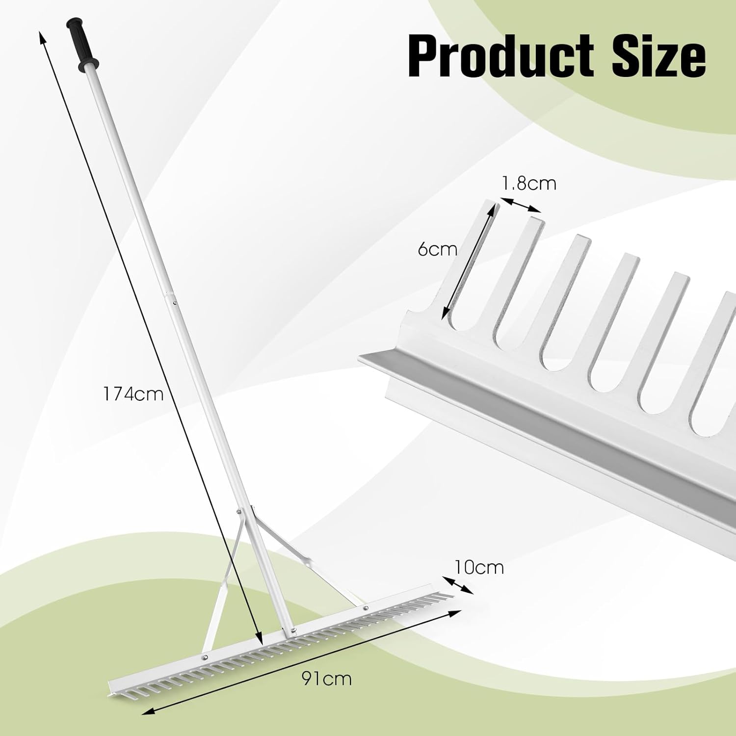 Grabie Ogrodowe z Aluminium z Dwustronną Głowicą o Długości 91 cm, 36 Zębami i Antypoślizgowym Trzonkiem o Długości 174 cm do Spulchniania Gleby - 7