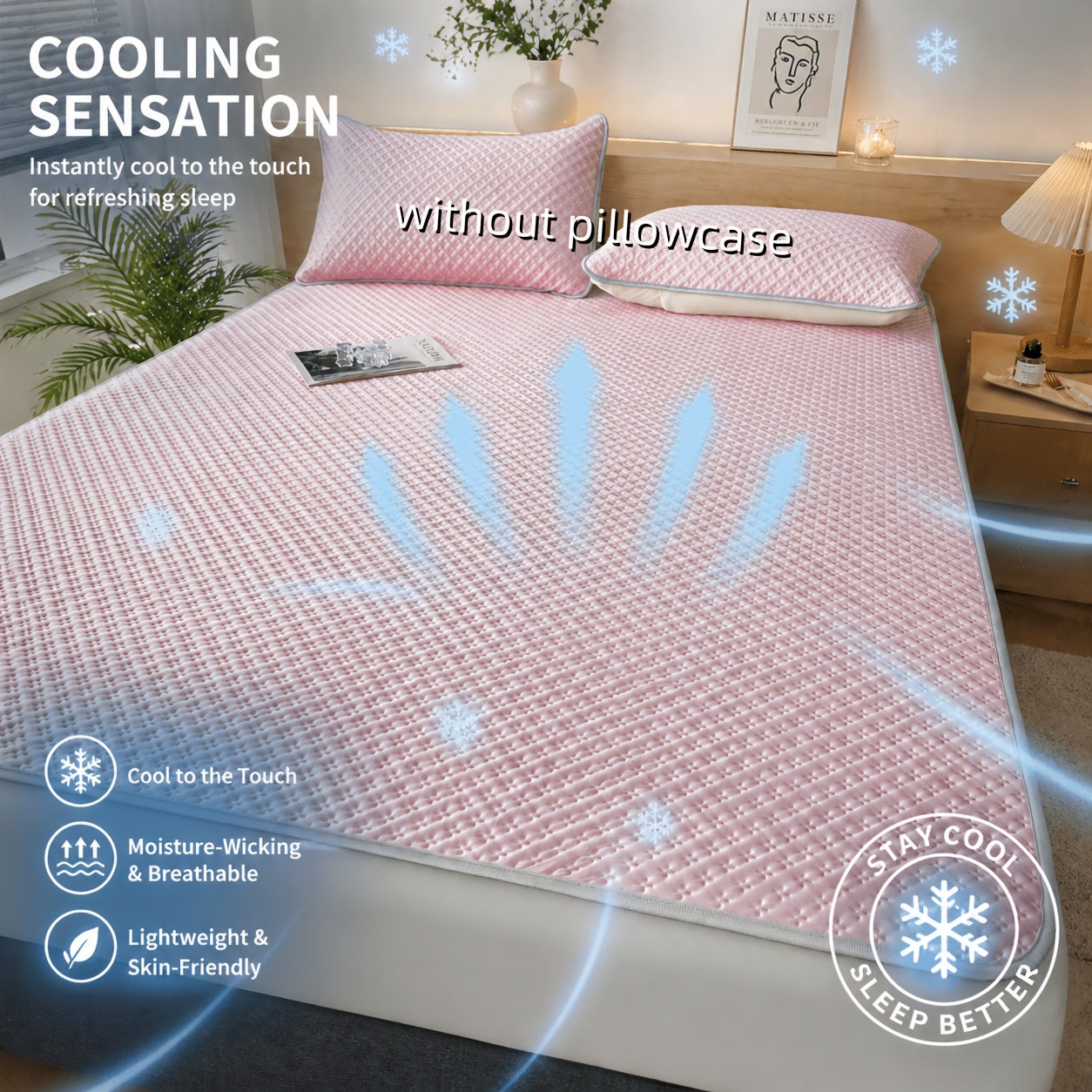 Surmatelas rafraîchissant pour les personnes sensibles à la chaleur - Drap rafraîchissant pliable et portable (rose, 150*200cm) - 2