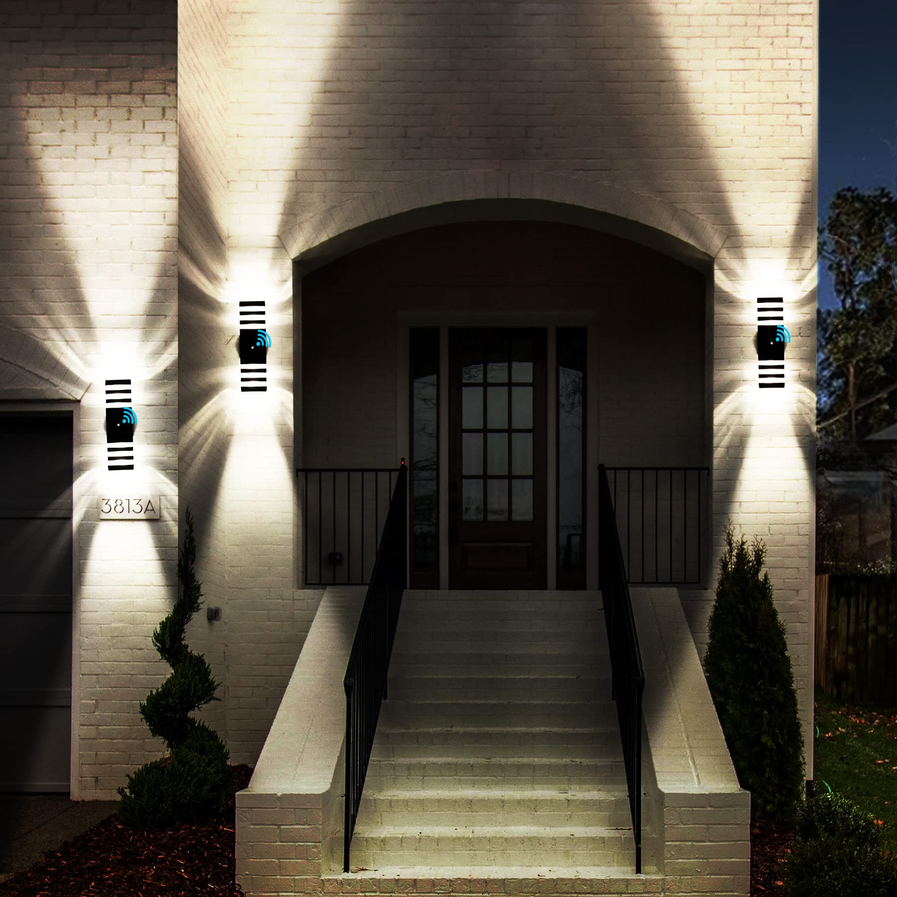 Applique murale extérieure avec détecteur de mouvement, éclairage de porche haut et bas, étanche IP65 pour terrasse, garage, jardin (lumière blanche) - 6