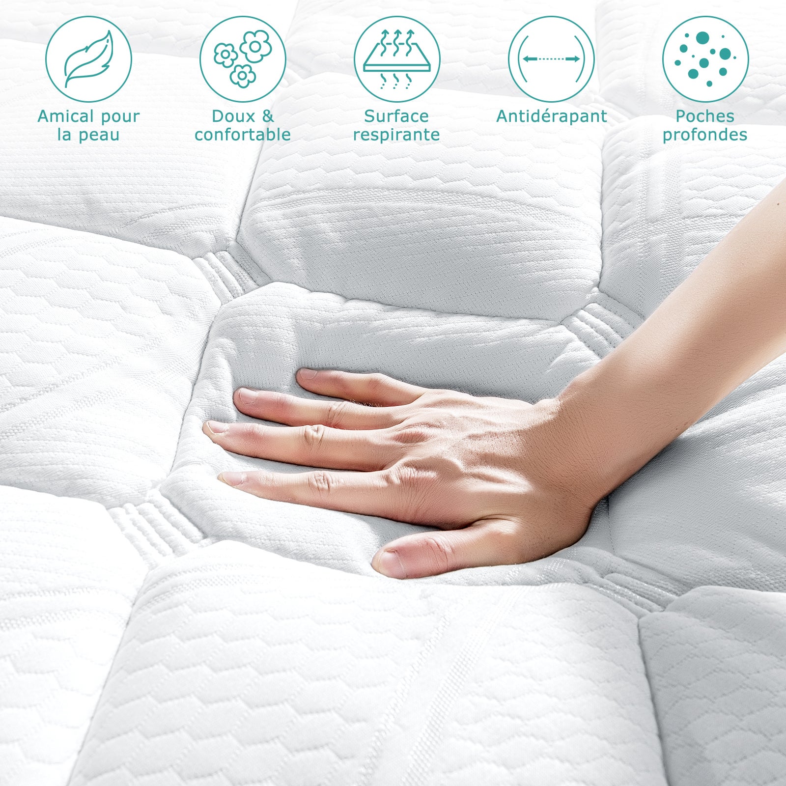 Surmatelas 140x200 cm - INRE, Moelleux,Respirant - pour Matelas 2 Places - 4