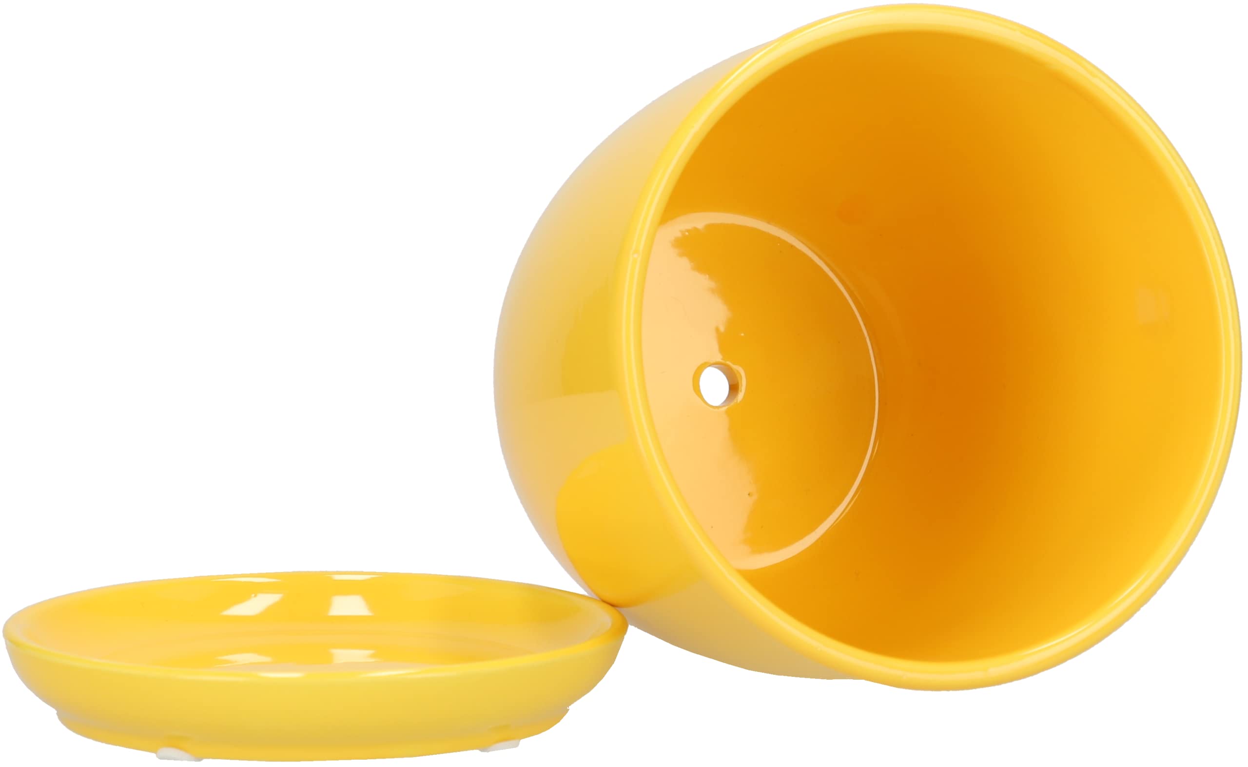 Lot de 2 Pots de Fleurs, en Céramique, pour Fleurs, Plantes, Diamètre : 13 cm, avec Bac d'Égouttement, Jaune - KOTARBAU - 6