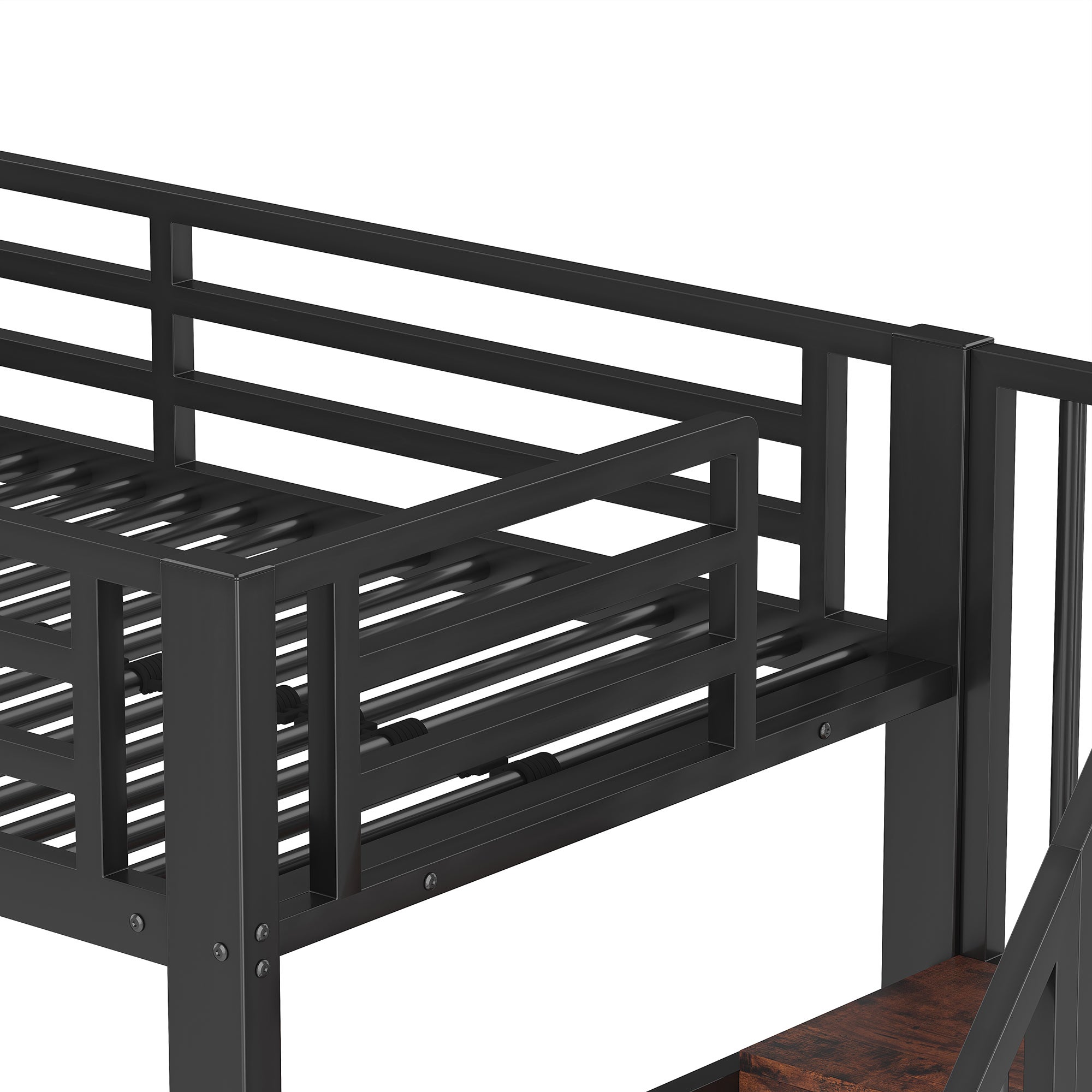 Lit mezzanine en métal 90x200 cm avec LED intégrée,lit surélevé avec rangements et étagères,escalier sécurisé,structure robuste style industriel,Noir - 9