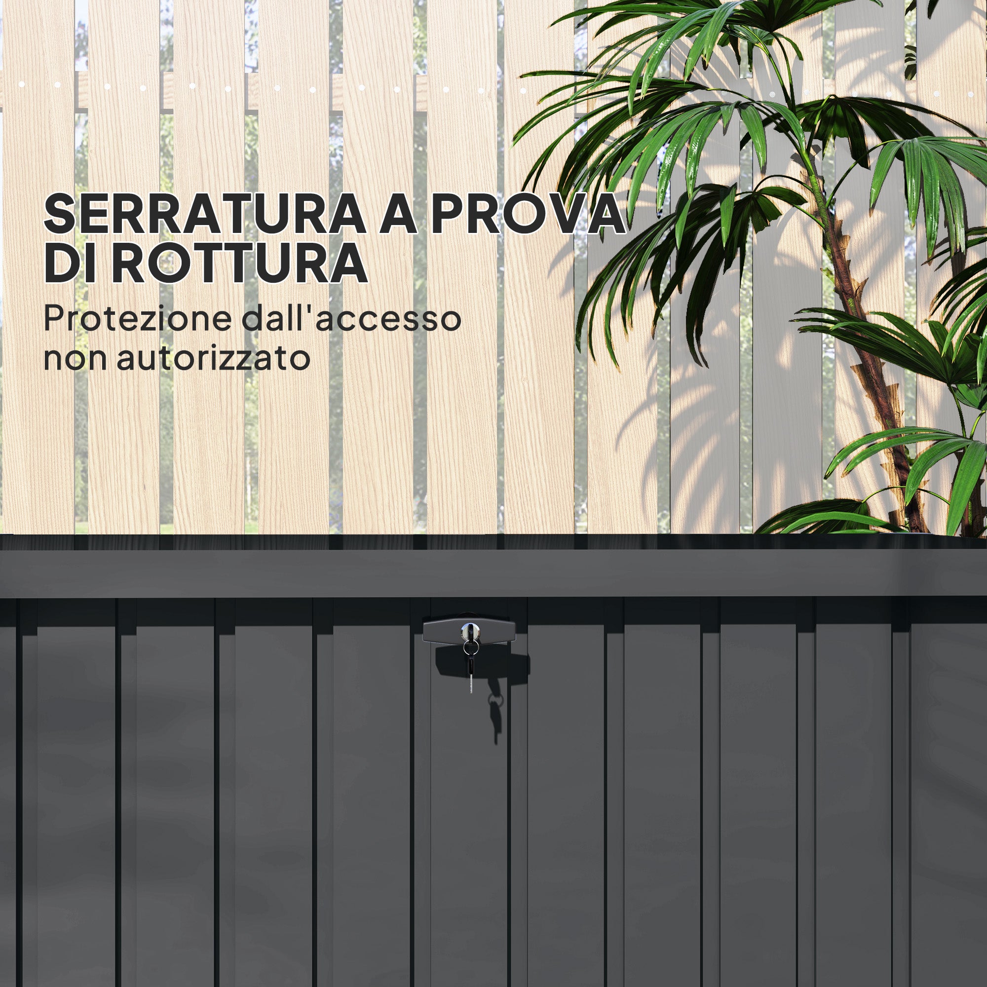Outsunny Baule da Esterno da 400L in Acciaio Zincato con Serratura e 2 Chiavi 124x66x72 cm, Grigio Scuro - 7