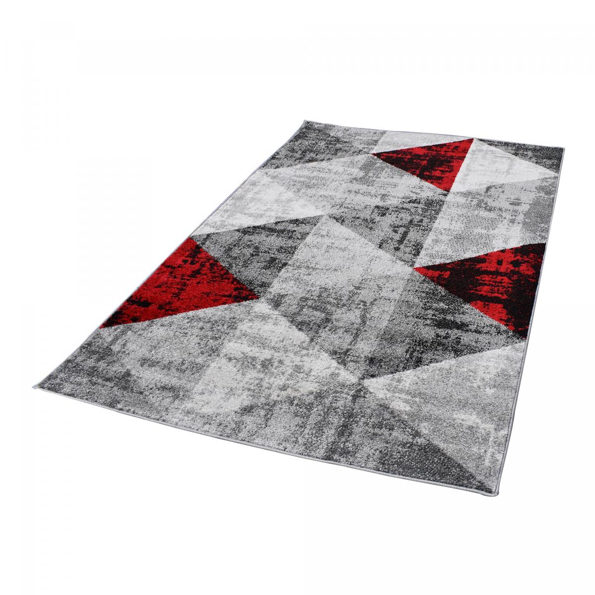 tapis salon 200x280 tissé rouge et gris rectangle motif géométrique SOLTAM - 7