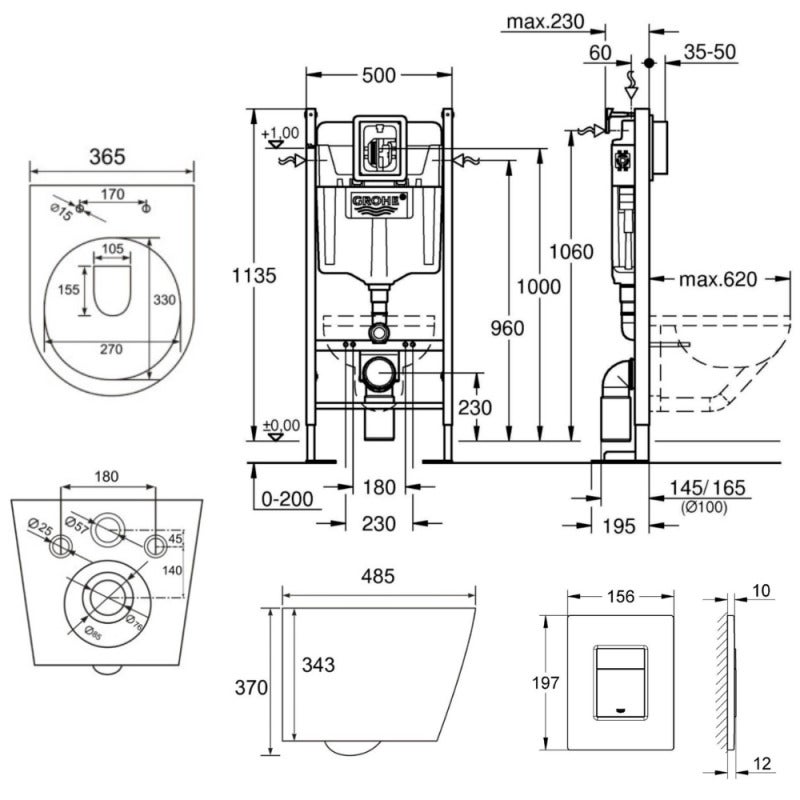 Grohe Pack WC Bâti autoportant + WC Swiss Aqua Technologies Infinitio sans bride + Plaque chrome (ProjectInfinitio-1) - 4