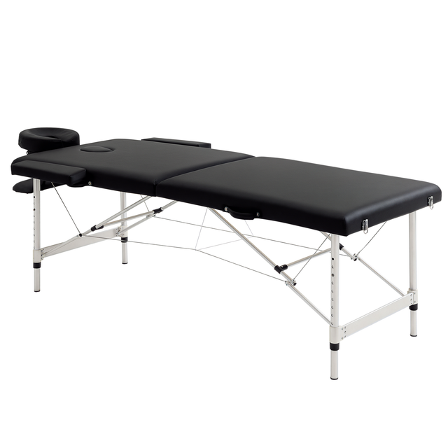 2 Section Portable pieghevole Leggero Alluminio massaggio Tavolo Couch Bellezza Letto con FREE borsa per il trasporto nero