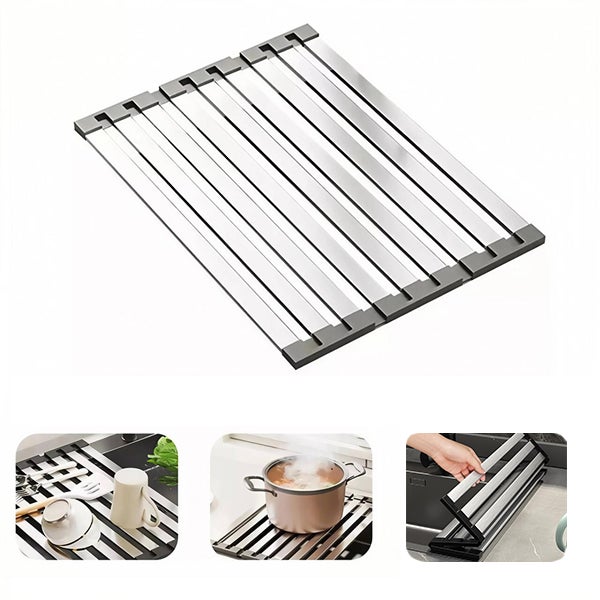 Ociekacz do naczyń kuchennych ze stali nierdzewnej 35x32,5 cm - Składany i teleskopowy - Kosz do odwadniania z uchwytem na zlew