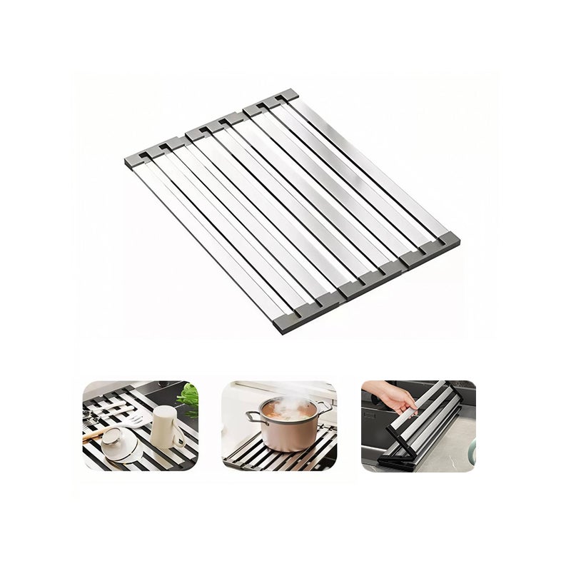 Ociekacz do naczyń kuchennych ze stali nierdzewnej 35x32,5 cm - Składany i teleskopowy - Kosz do odwadniania z uchwytem na zlew