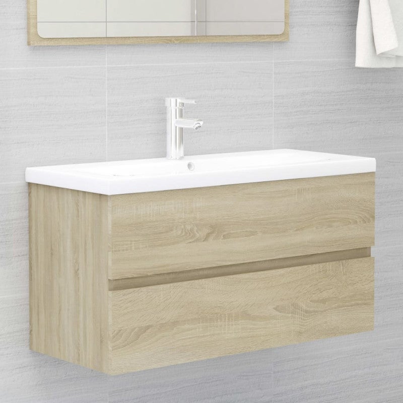 VidaXL Mobile Sospeso Per Lavabo Bagno 90x38,5x46 Cm Rovere Sonoma Multistrato