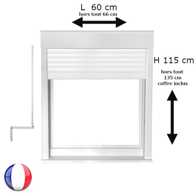 Fenêtre PVC 1 vantail avec volet roulant manivelle H 115 x L 60 cm pour pose en neuf - tirant droit