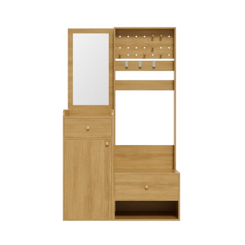 Armoire compacte, étagère d'entrée multifonctionnelle et moderne – élégant meuble de rangement couleur bois avec miroir, crochets, 105 cm - 6
