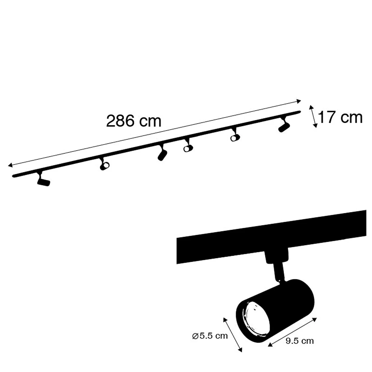 Système d'éclairage sur rail moderne avec 6 spots noirs monophasés 300 cm - Iconic Jeana - 5