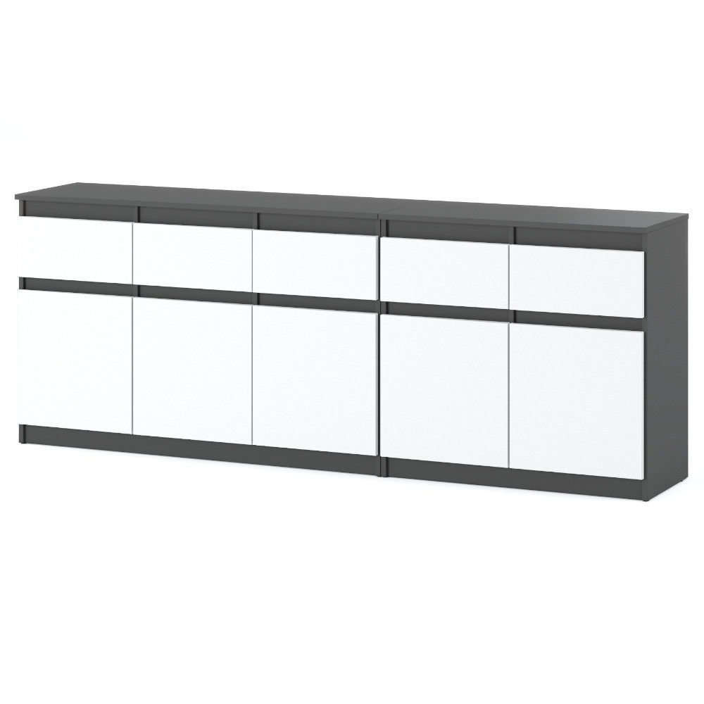 Komoda do salonu pokoju młodzieżowego z 5 szufladami 200cm szara biała mat