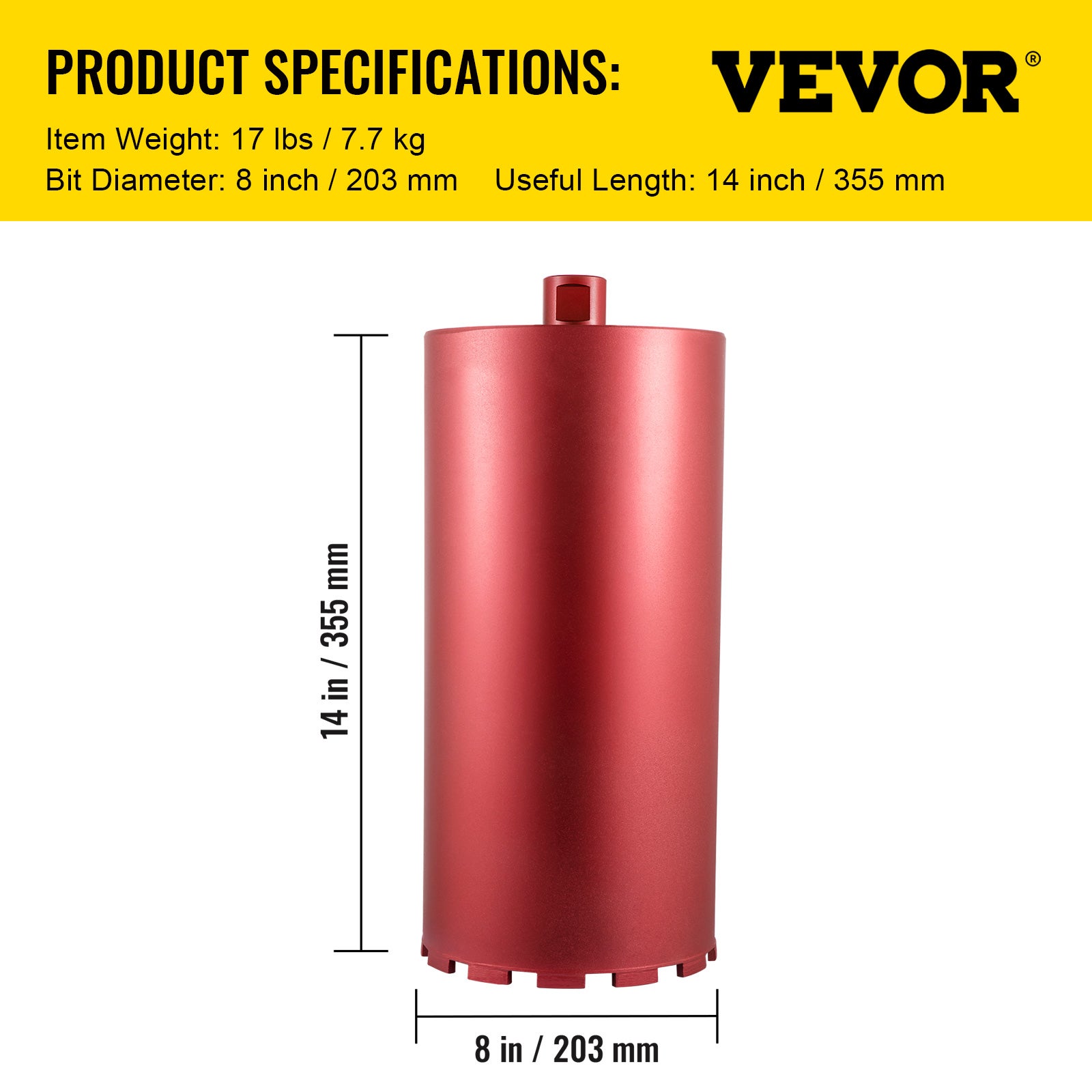 Couronne Diamant pour Carotteuse 203mm,VEVOR Couronne Diamantee de Forage avec Lame de Scie Filetage Universel,Carottage a Sec/Humide Trepan - 5
