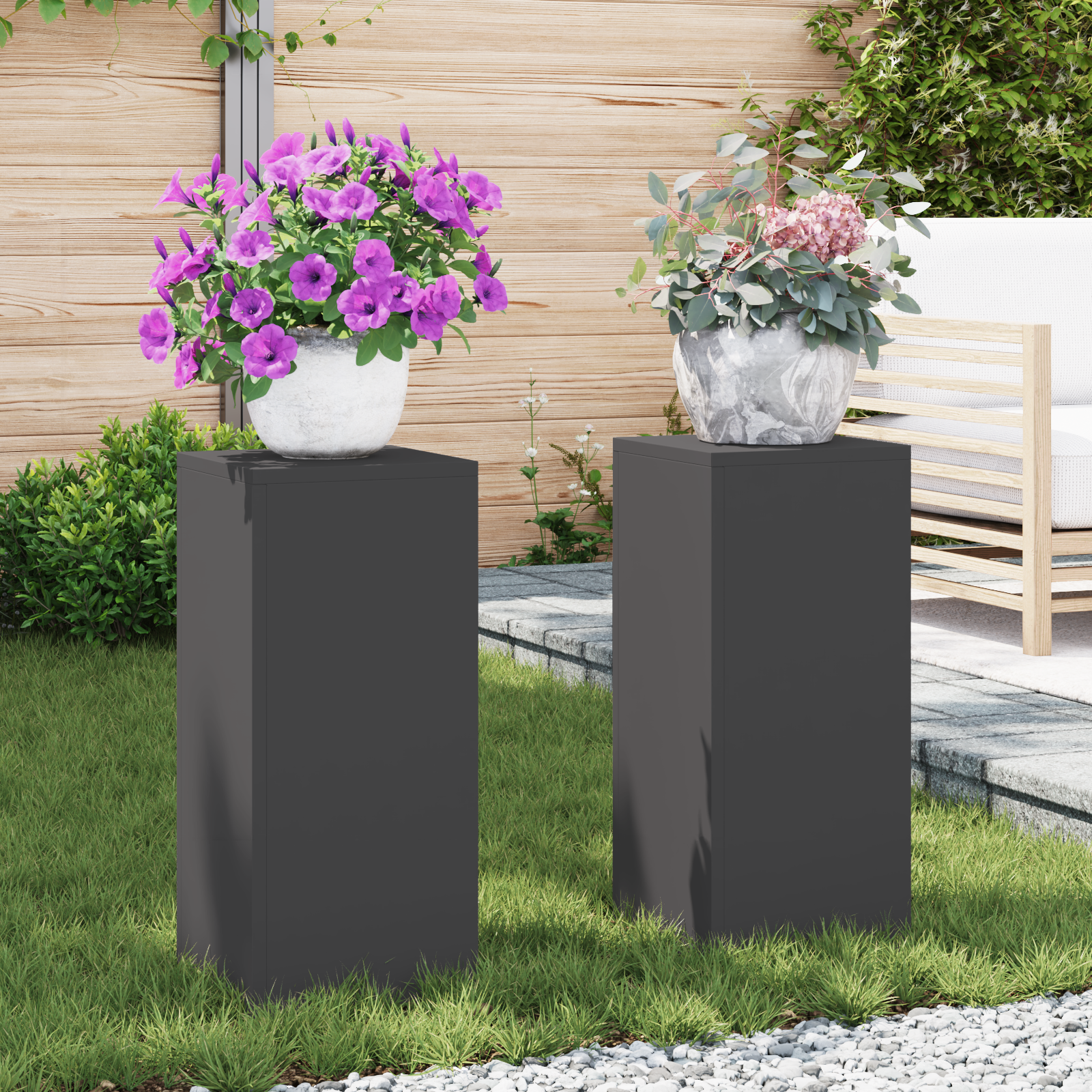 4x Supporti per piante porta fiori sostegno in metallo nero fioriera