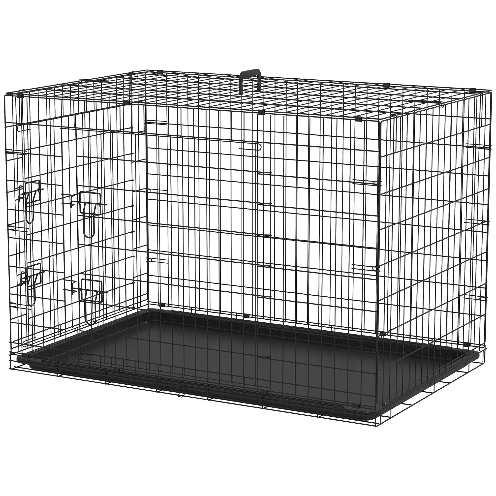 PawHut Cușcă Transport din Oțel pentru Animale, Pliabilă, Negru, 122x77x82cm | Aosom Romania