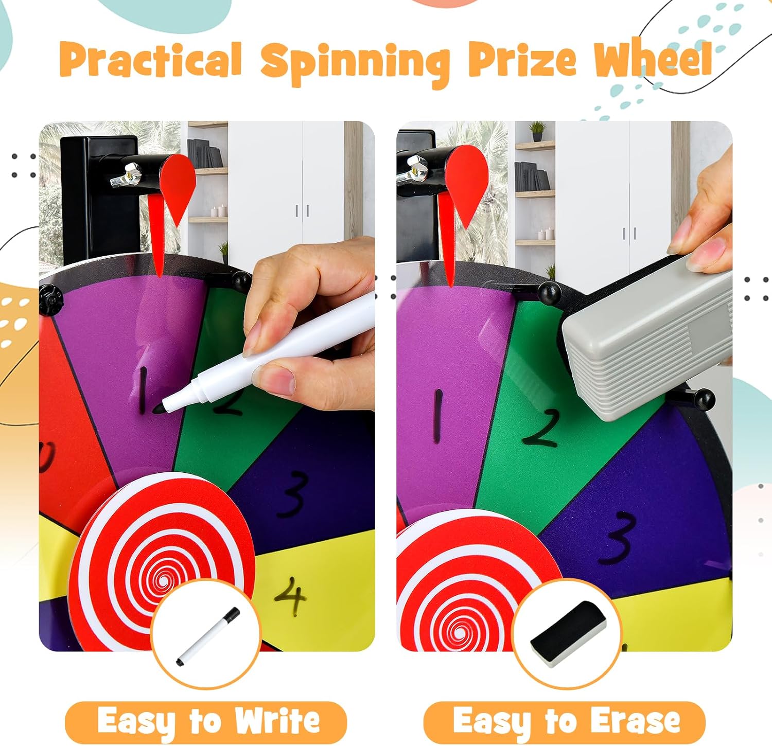 Roue de Fortune Φ30 CM, Roue de Prix & 10 Emplacements Personnalisable, Roue de Jeu avec Stylo Effaçable Gomme, pour Fêtes, Anniversaires (12