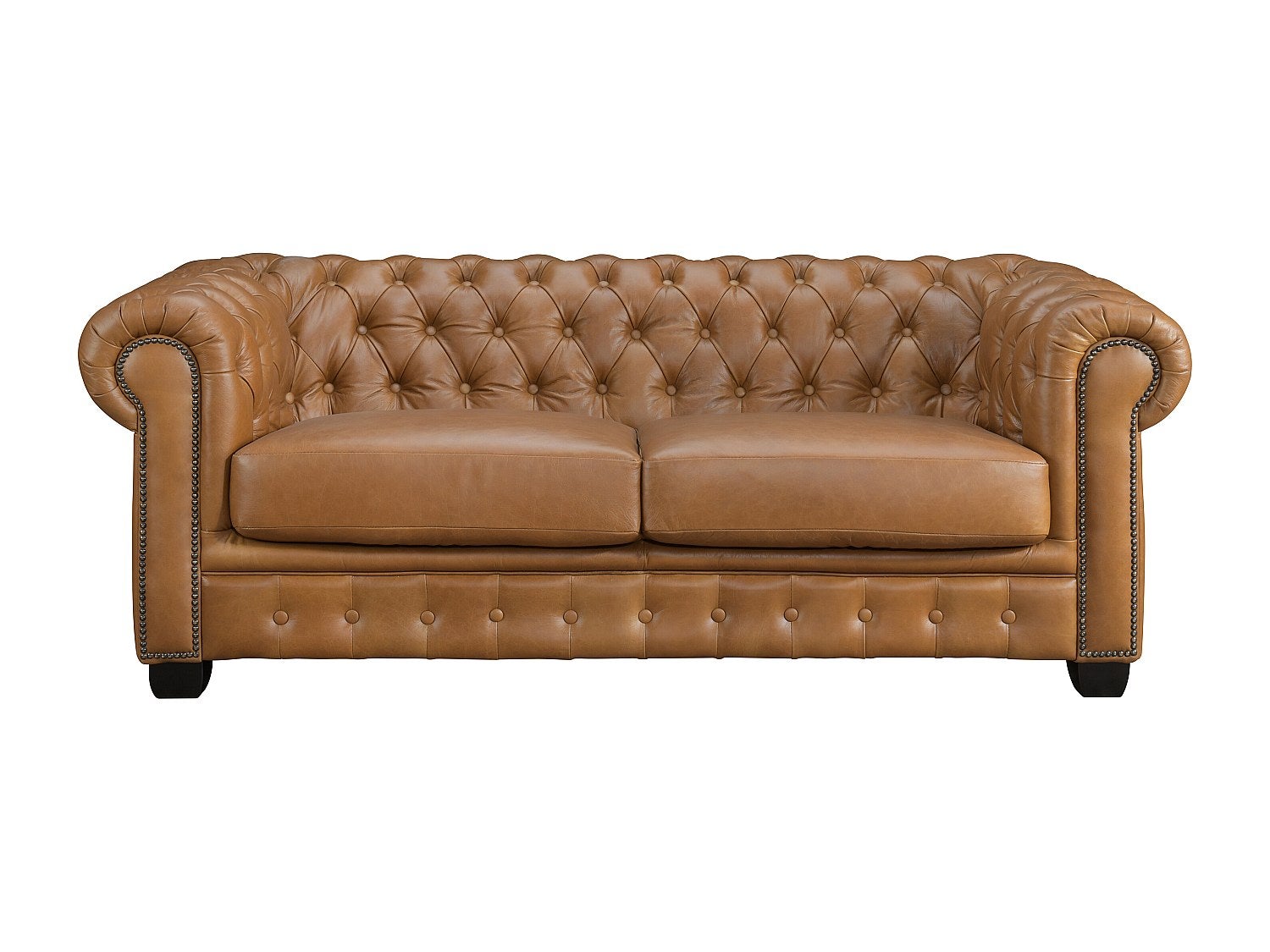 Canapé chesterfield 3 places BRENTON 100% cuir de buffle premium - Caramel vintage - 2