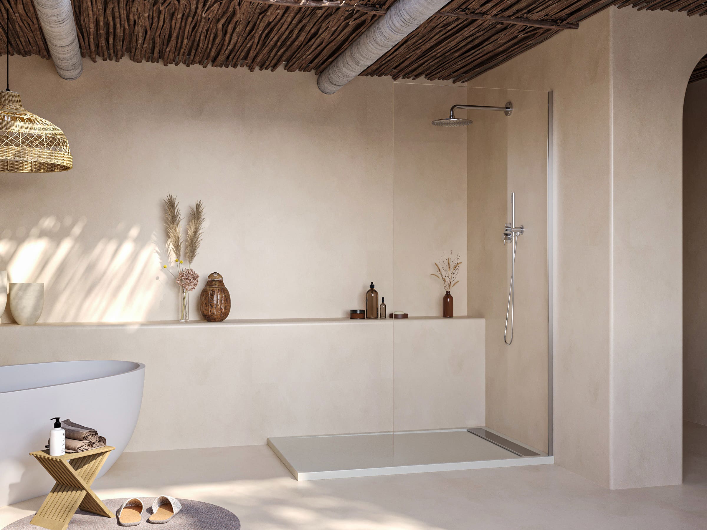 SOULHOME Brodzik prysznicowy– Żywica– Gel Coat– Gładka/Kamienna tekstura – Antypoślizgowy – kremowy- 170x80- Niski 3cm– Ruszt INOX