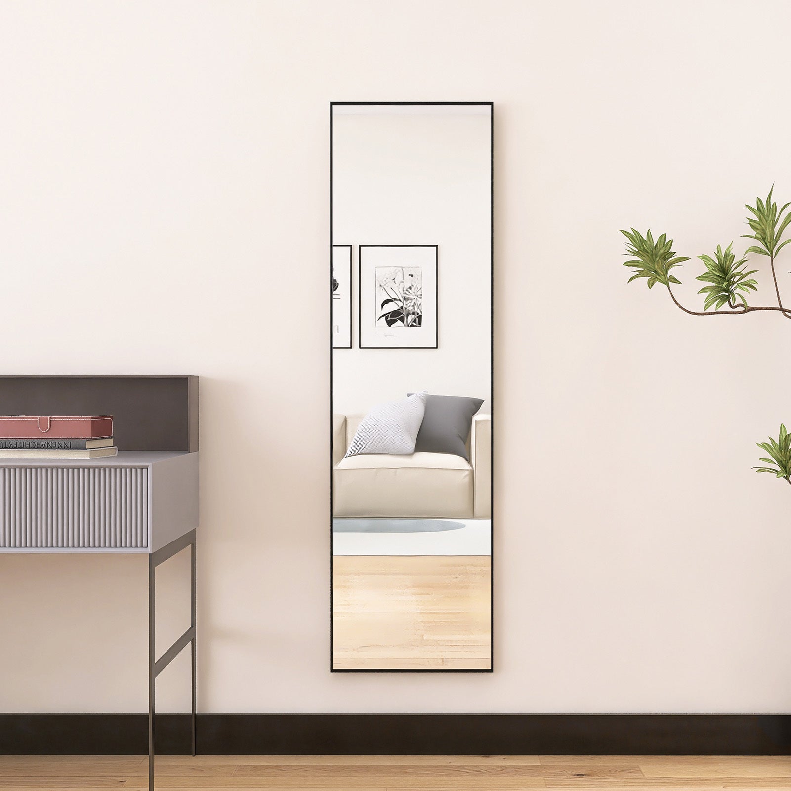 Miroir sur pied, 140x40 cm, Miroir rectangulaire, Miroir de maquillage, Cadre en alliage d’aluminium, Verre trempé, pour chambre, dressing, Noir - 7