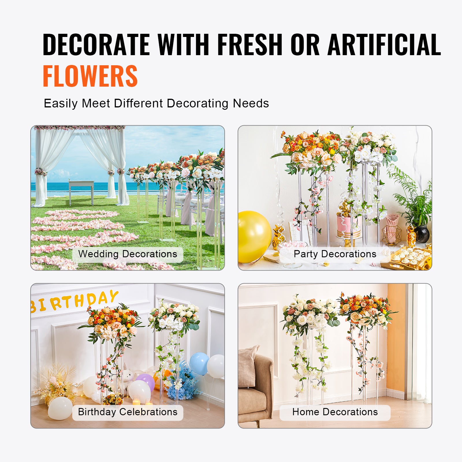 Lot de 10 supports fleurs mariage SucceBuy 60 cm (23,6 pouces), en acrylique stratifié et colonne vase, pièce maîtresse géométrique pour fête - 8