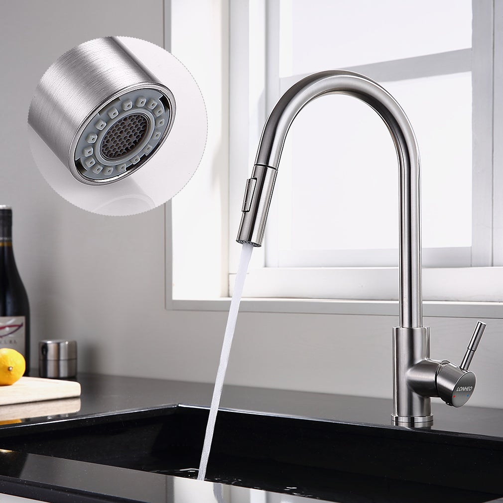 Robinet de Cuisine avec Douchette Extractible Mitigeur de Cuisine avec 2 Types de Jet D'eau Robinet d'évier en Inox Brossé - 4