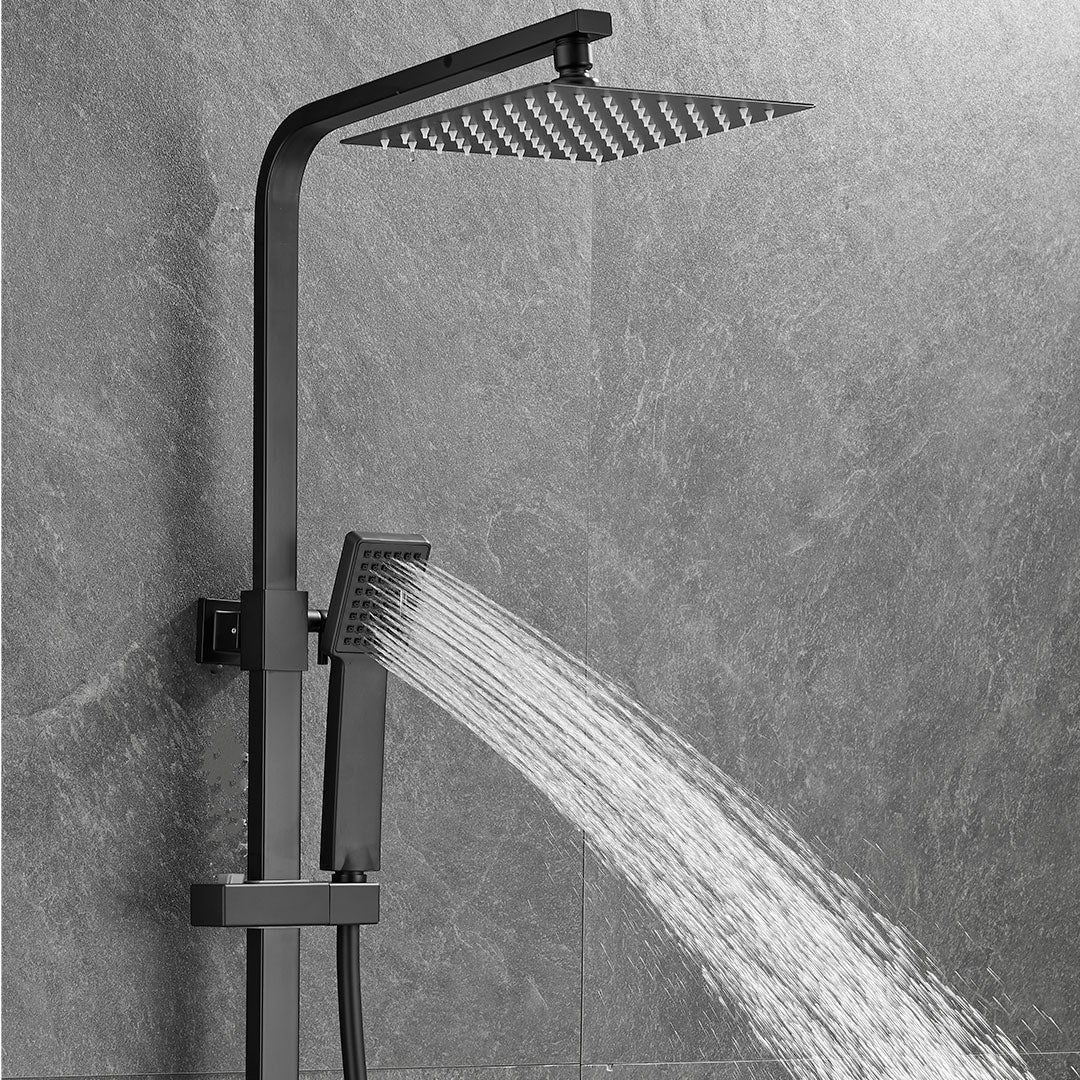 Valaz Barra de ducha monomando cuadrada ajustable hasta 120CM negro mate serie Segura - 20cm - 4