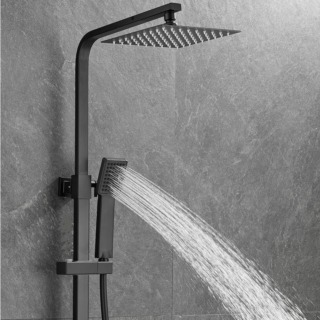 Valaz Barra de ducha monomando cuadrada ajustable hasta 120CM negro mate serie Segura - 25cm - 4