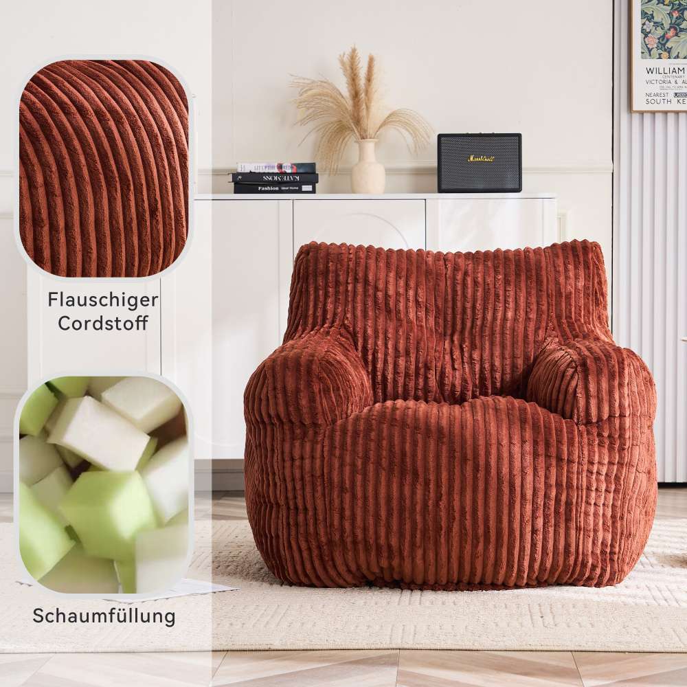 Fauteuil poire rouge​ en velours côtelé, rembourrage mousse, chaise lounge confortable, tissu doux, siège salon chambre, design moderne - 3