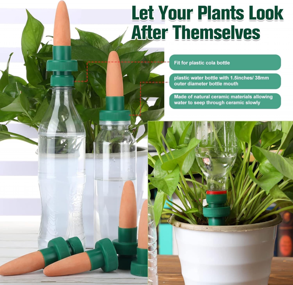 Bouteilles d'irrigation goutte à goutte, piquets d'arrosage pour plantes, dispositifs d'arrosage automatique (10 pièces) - 2