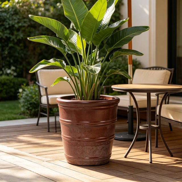 Vaso per Fiori Artigianale in Ceramica Ø 32 cm Fioriera da Interno ed Esterno con Drenaggio Antigelo Rosso Marrone Smaltato