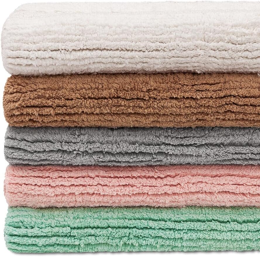 Tapete Banho Sala 50x80 Cm Macio Puro Algodão Tapete De Cabeceira Banho Absorvente Antiderrapante Rosa - 4