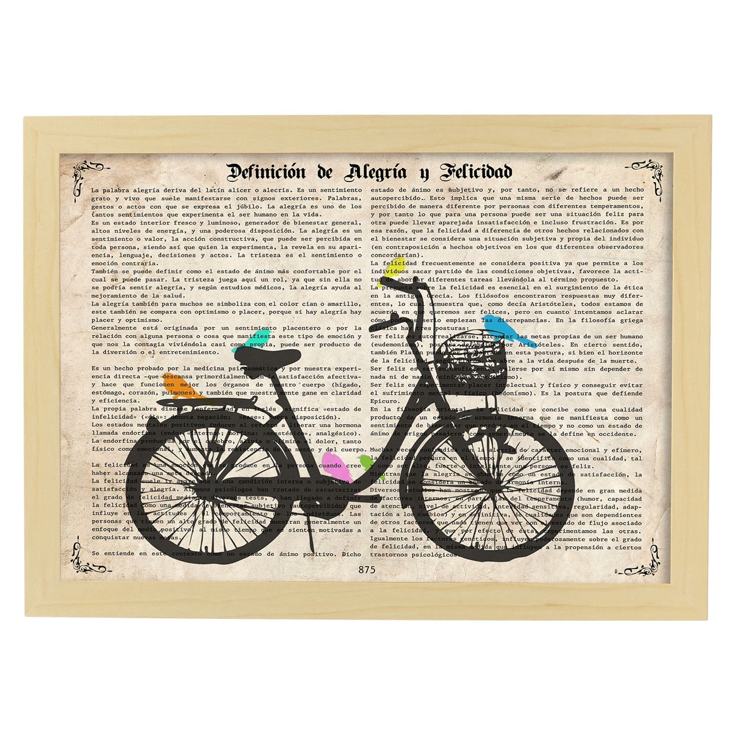 Poster de bici con pajaros. láminas de bicicletas definiciones. marco negro - a3