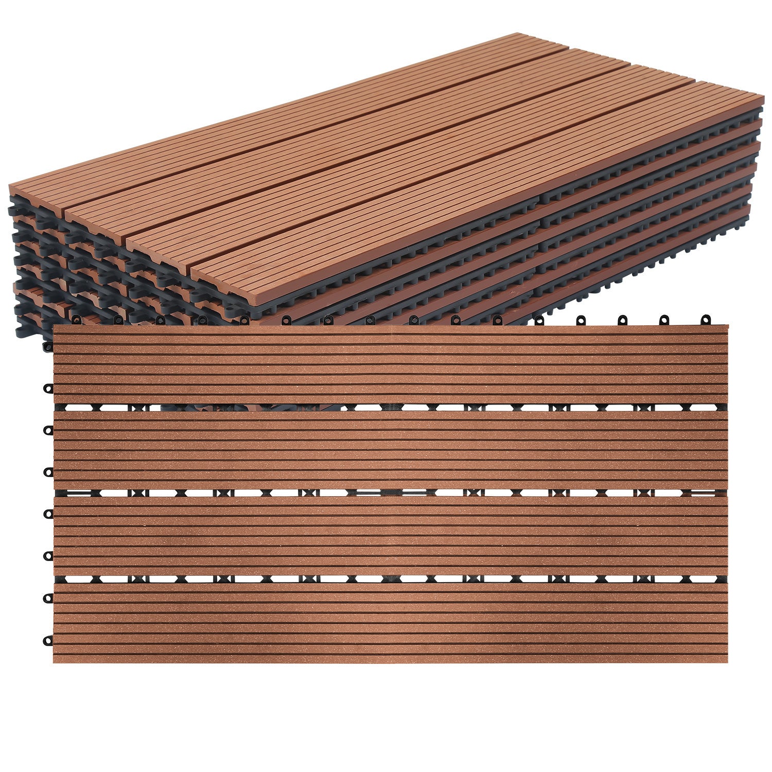 42 sztuk płyt tarasowych WPC z 4 listwami 7 m², 30 x 60 cm, płyty zatrzaskowe Kompozyt drewniany brązowy