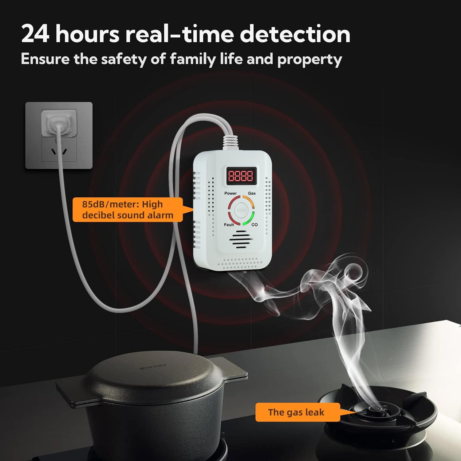 Detector de gas portátil, detector de monóxido de carbono con pantalla LED digital, para el hogar y viajes, blanco, enchufe de la UE - 9