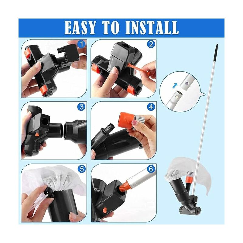 Aspirateur de piscine à tige en aluminium (noir), aspirateur de piscine portable, kit de nettoyage de piscine, tête avec brosse de fond - 3