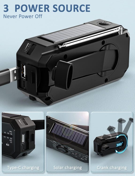 Radio d'Urgence Solaire Portable À Manivelle avec Lampe de Poche LED WR-6D - DAB/FM, 4500mAh