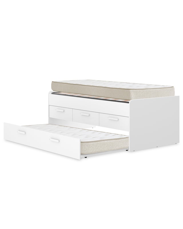 Pack ahorro juvenil Cama nido Leka con 3 cajones, 1 Somier y 2 Colchones viscoelásticos Nova 90 x 190 cm | Subida a domicilio