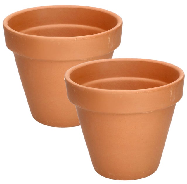 5 Vasi In Metallo Marrone Effetto Terracotta 15cm Con Sottovasi Per Piante Grasse E Fiori - 3
