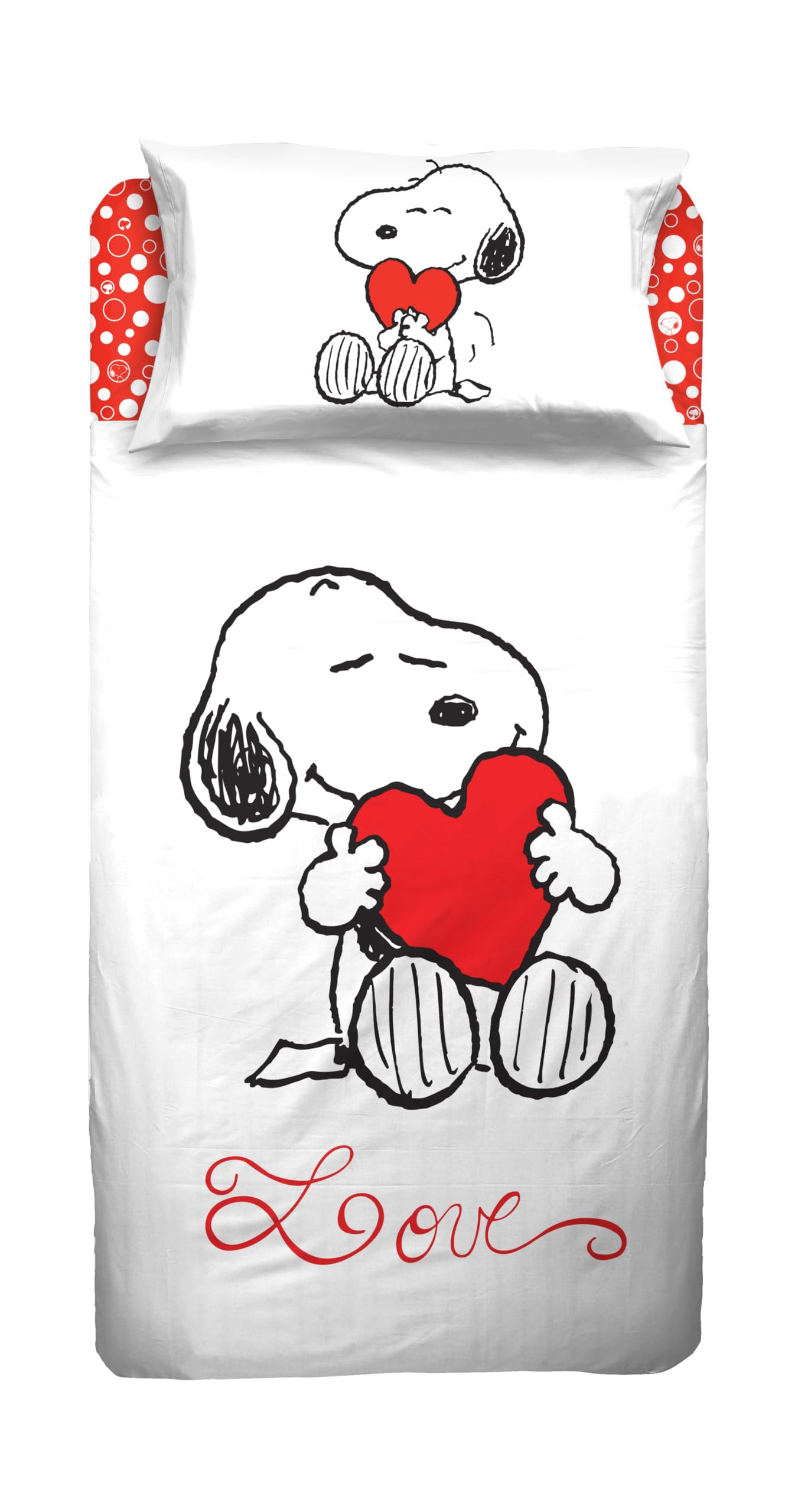 Set Lenzuola Singolo Snoopy - Completo Letto Cuori E Baci, 100% Cotone, Ufficiale Peanuts - Foto 3