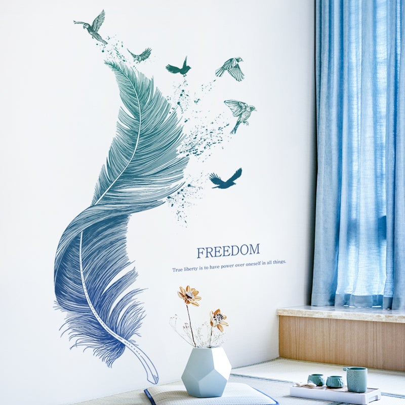 Stickers muraux bleus (123 x 71 cm) | Sticker mural moderne oiseaux ...