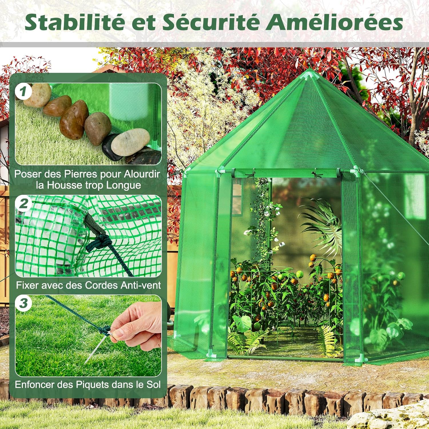 Serre de Jardin Extérieure avec Couverture en PE, Serre d'Extérieur Portable avec Structure en Métal Revêtu de PE Antirouille, 198 x 172 x 190 cm - 7