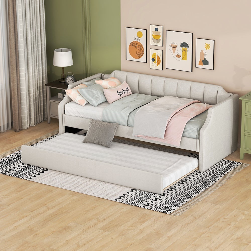 Lit Rembourré 90x190 Cm Velours Beige Avec Tête De Lit LED Réglable - Cadre De Lit Adolescent