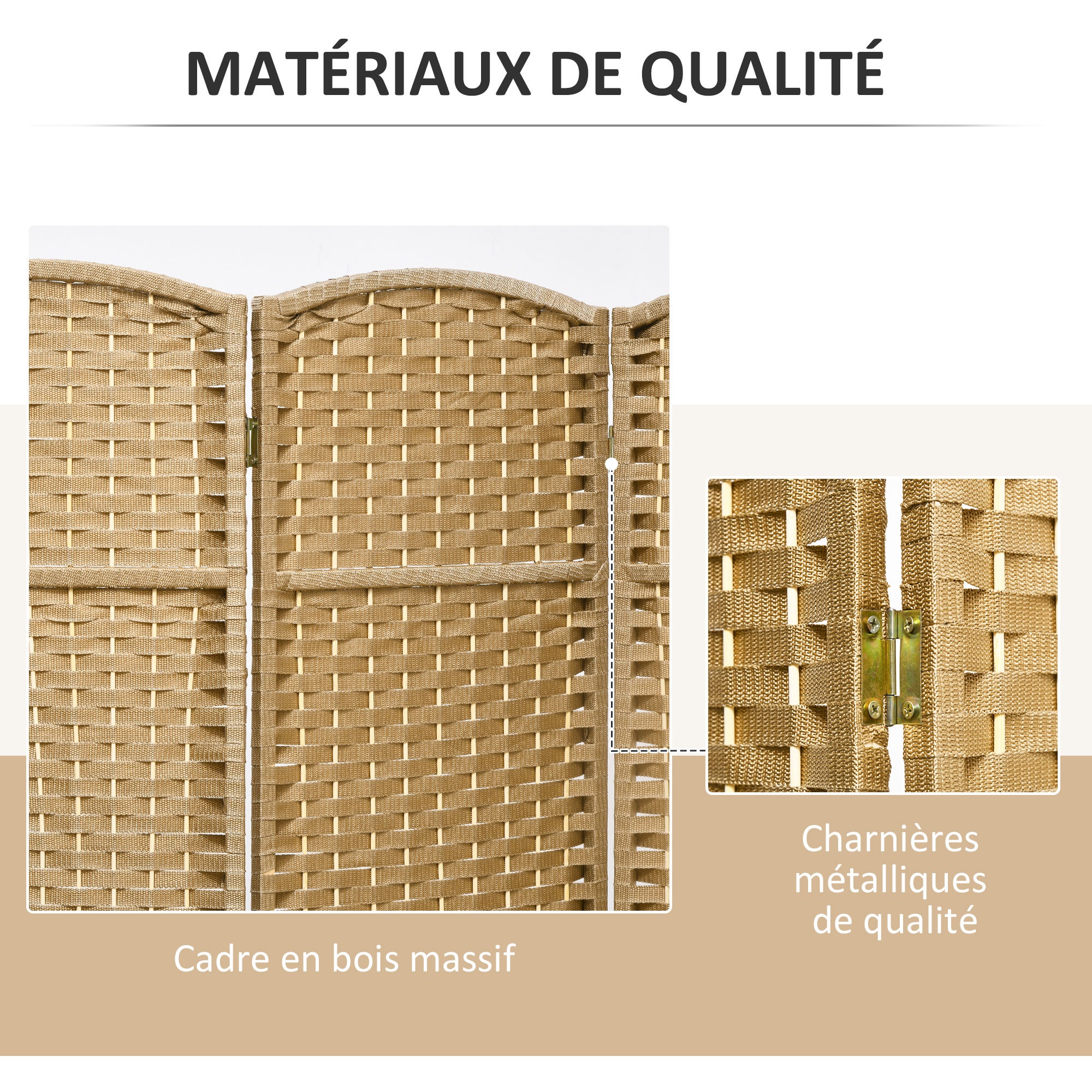 Paravent intérieur bois 4 panneaux 160x170 cm séparateur pièce pliable salon chambre naturel - 8