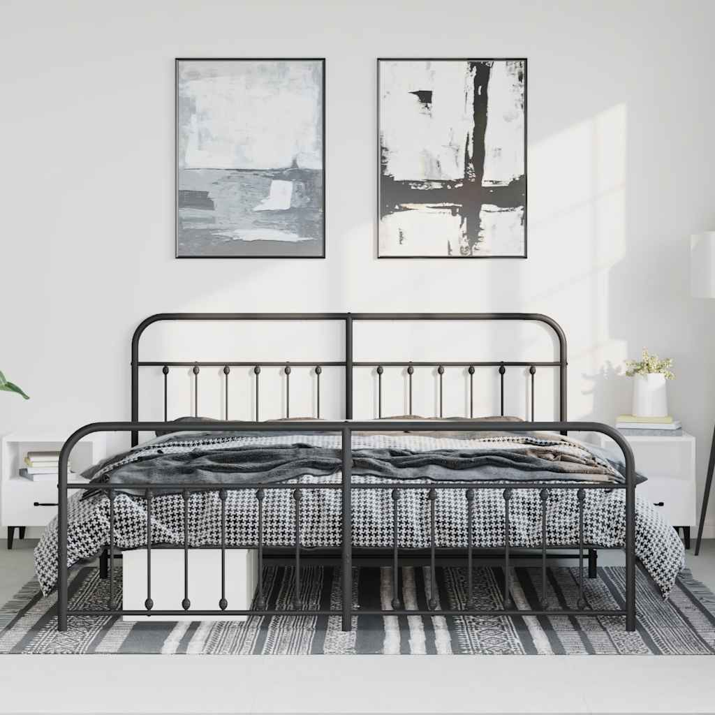Estructura de cama sin colchón con estribo, de metal negro, para dormitorio, 193 × 203 cm - 3