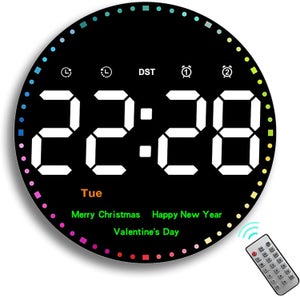 Grande orologio da parete digitale con telecomando, display LED grande da 43 ,7 cm con timer, temperatura, data, settimana, regolazione automatica ora legale, luminosità regolabile, grande sveglia da