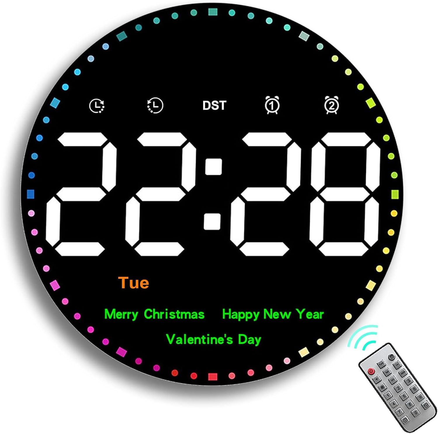 Orologio Da Parete Digitale LED 43,7 Cm Con Telecomando - Timer, Temperatura, Data, Luminosità Regolabile - Per Soggiorno, Ufficio, Palestra, Garage
