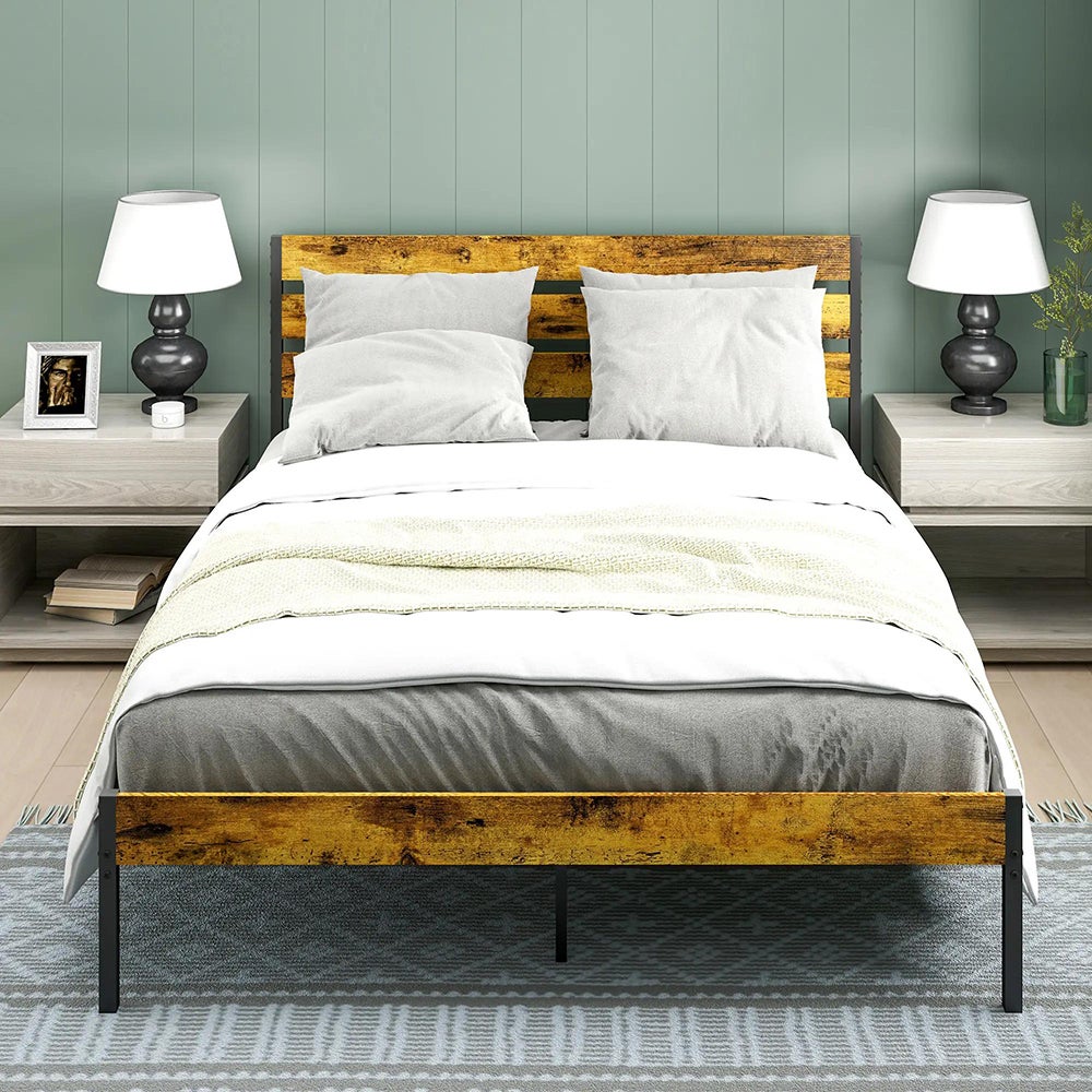 Lit double en acier 160 x 200 cm, avec sommier et tête de lit, style ...
